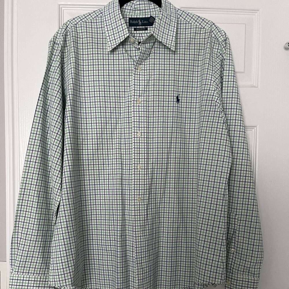 Ralph Lauren Polo Long Sleeve Button Down Shirt Mens Custom Fit Green Preppy XL